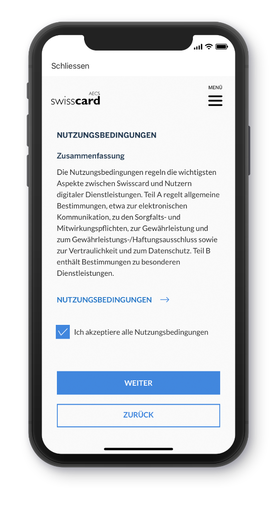 Registrierung Swisscard App Step 2