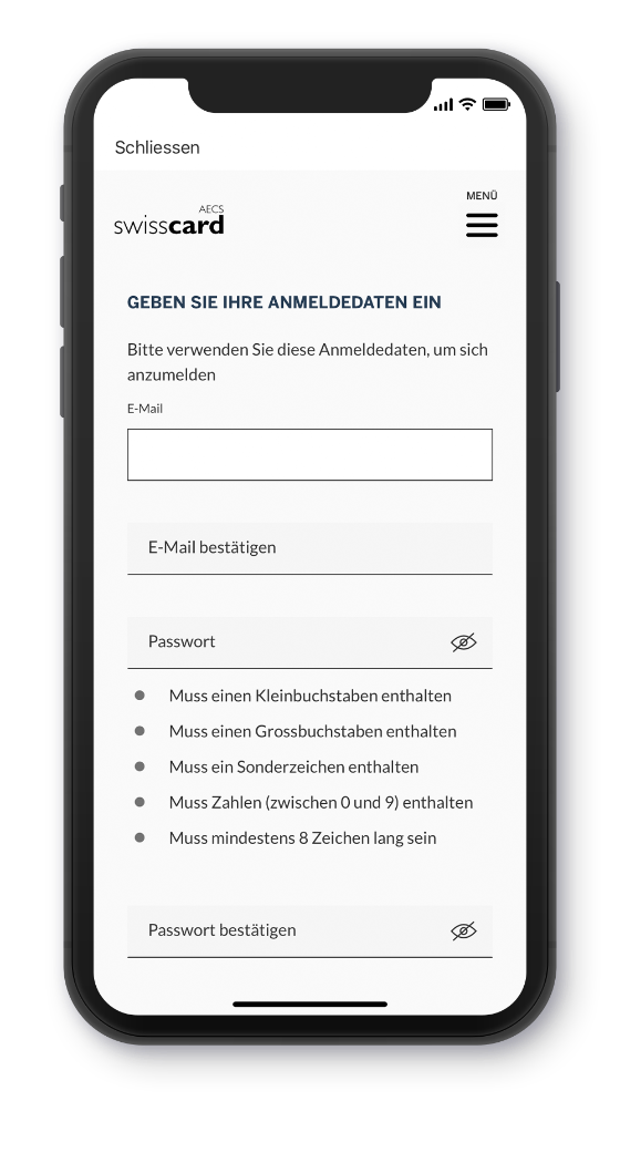 Registrierung Swisscard App Step 3